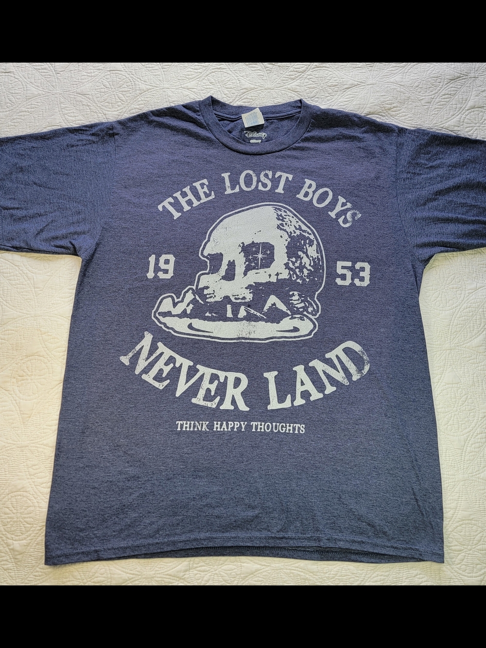 Disney The Lost Boys 'Never Land' Graphic Tee - Navy Blue & White Unisex Large